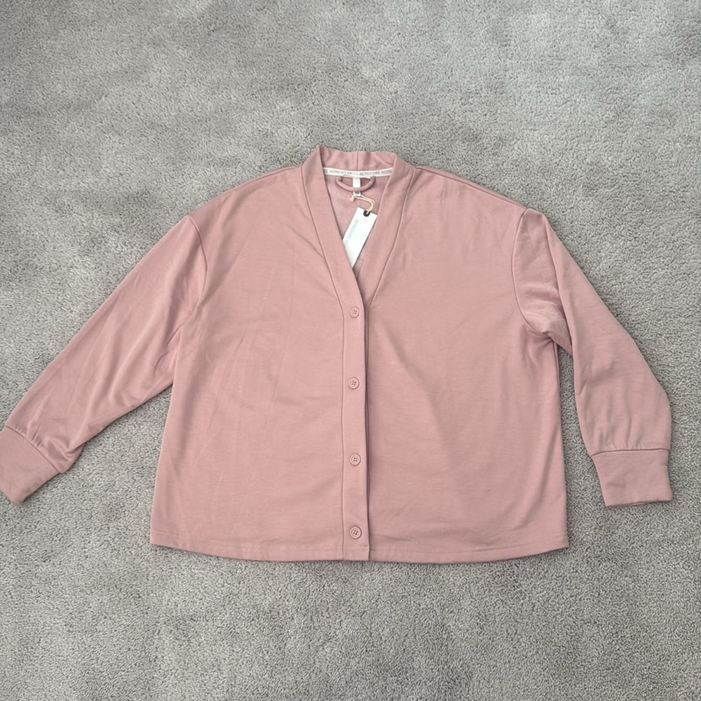Berkshire Homewear French Terry Cardigan & Flare Pant Set | Size 1X | Pink - Picture 2 of 11